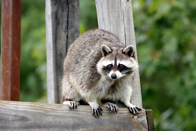 Racoon sitting on a log