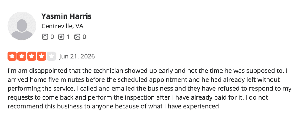 Review noting a scheduling issue that ended up with forfeited treatments even though the customer paid