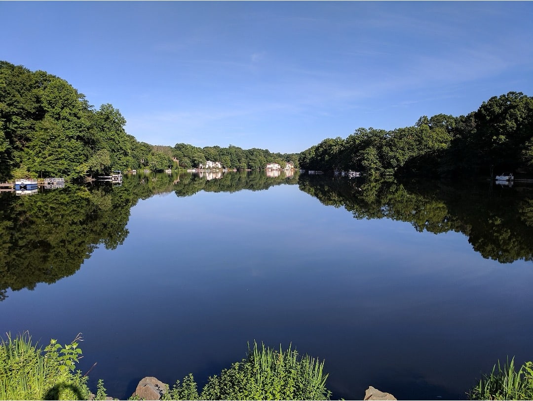 Lake Anne in Reston, Virginia. Image source: “Lake Anne, Reston Virginia” by Kit Case, licensed under CC BY-SA 2.0., via Wikimedia Commons.