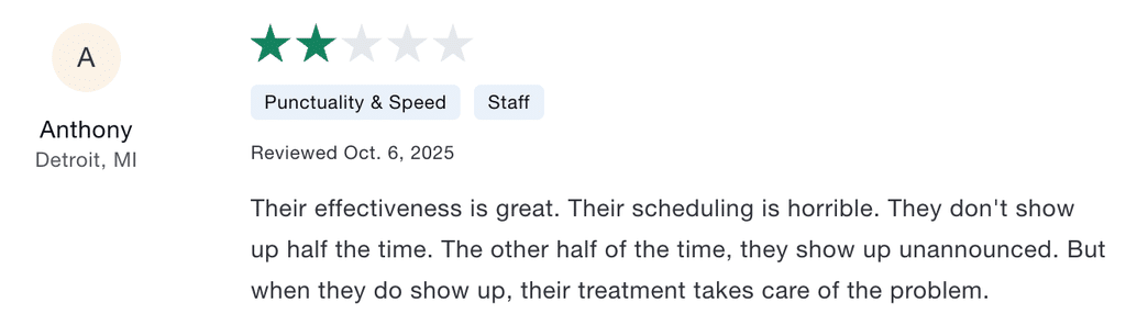 Review noting that Terminix’s scheduling could be improved