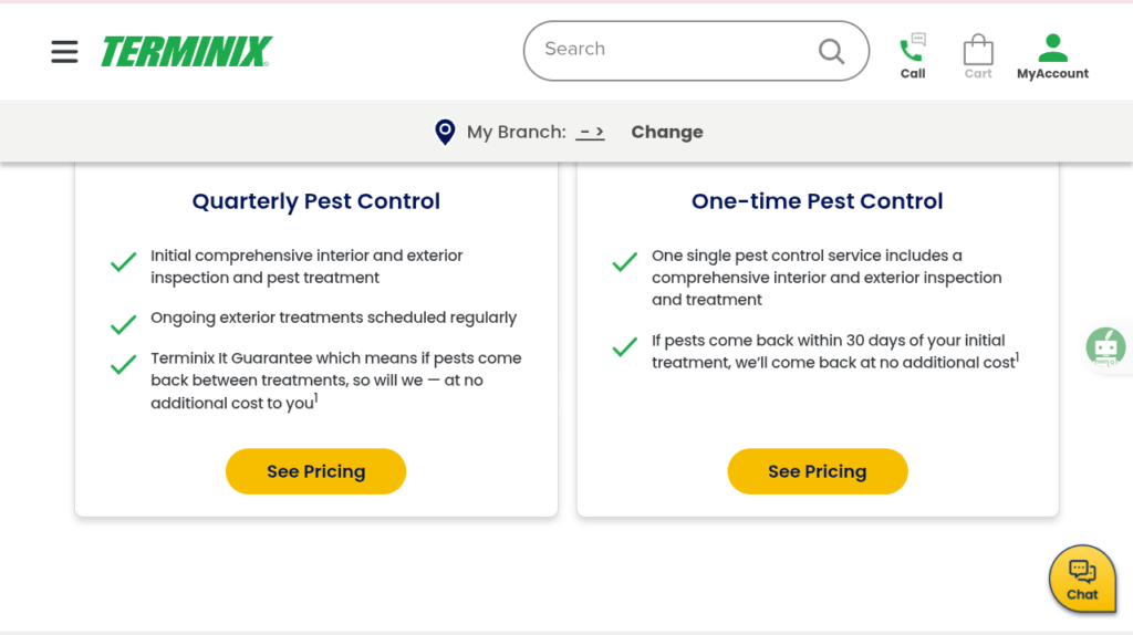 Terminix pest control pricing plan options