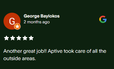 A customer review that commends Aptive’s work