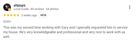 A review given by a repeat customer who applauds Connor’s Pest Pros expertise