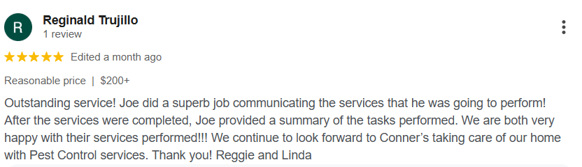 Customer review applauding clear communication and thorough execution