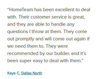 Review citing HomeTeam’s solutions and customer service
