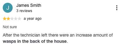 Screenshot of a user’s 1-star review for EcoShield Pest Solutions. 