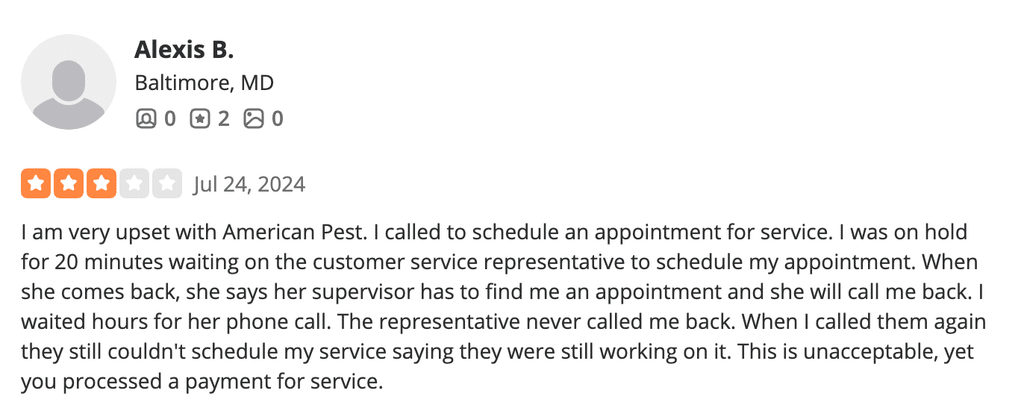 Review highlighting poor customer service and confusing scheduling 