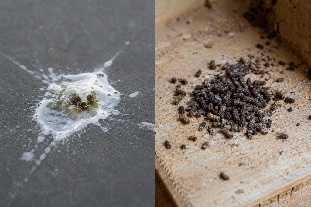 Bird poop and bat poop side by side. 