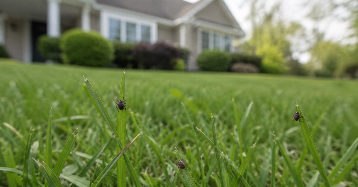Ticks climbing grass blades, the kind of yard threat tick control companies in Fisher Park treat