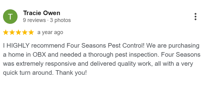 Google review praising Four Seasons’ work quality for home inspection service.