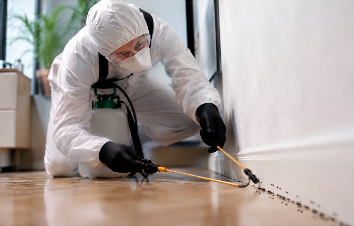 An ant exterminator working on an ant-infested house in Sedgefield, NC
