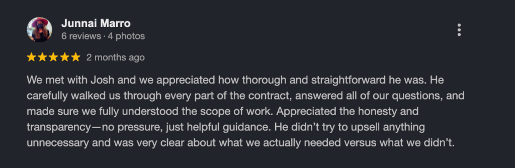 A 5-star review on Connor's Pest Pros.