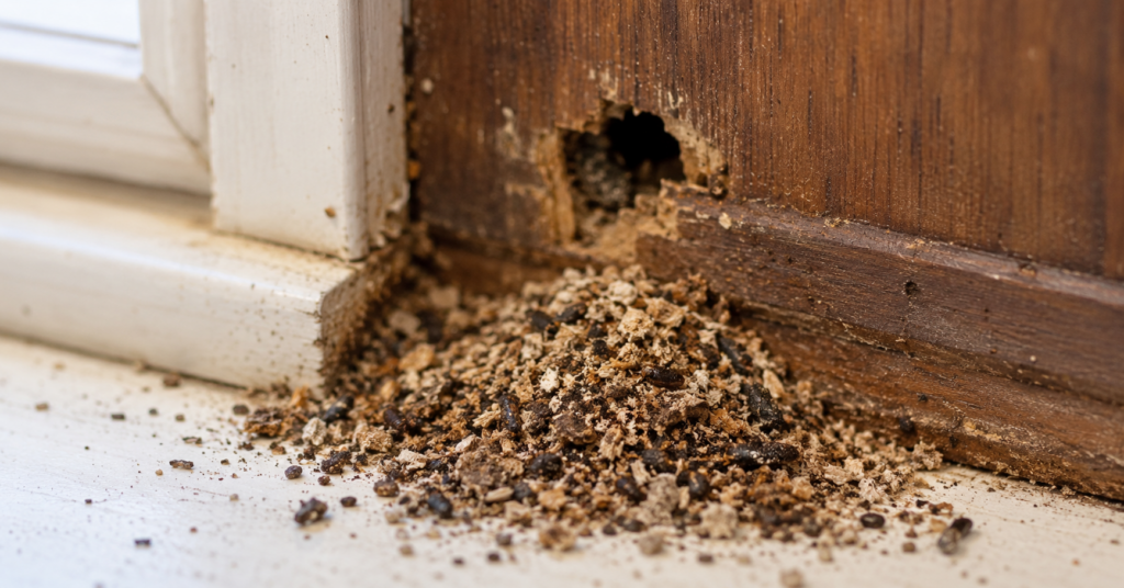 Close-up view of carpenter ant frass. 