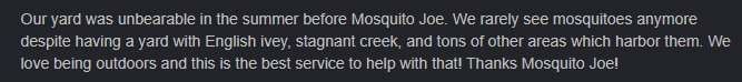 customer review for Mosquito Joe of Greensboro West.