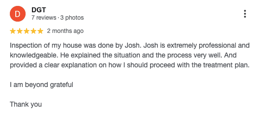 Screenshot of a customer’s 5-star review for Connor’s Pest Pros.