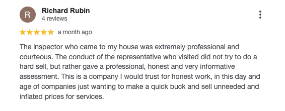 Screenshot of a customer’s 5-star review for Connor’s Pest Pros on Google Reviews.