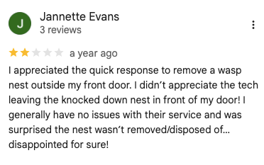 Screenshot of a customer’s 2-star review for Go-Forth Home Services.