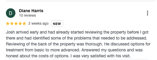 Screenshot of a customer’s 5-star review for Connor’s Pest Pros. 