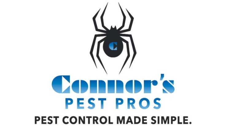 Logo of Connor's Pest Pros featuring a black spider silhouette above the company name in bold blue text, with the tagline "Pest Control Made Simple."