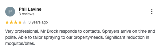 Screenshot of a customer’s 4-star review for Mosquito Joe of Greensboro on Google Reviews. 