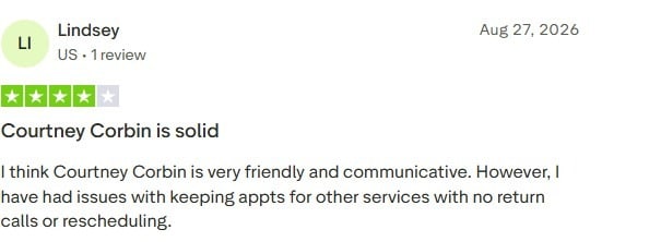 A 4-star review from Aug 2026, praising friendly service but citing rescheduling issues.