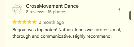 Customer review thanking his technician and praising Bug Out Pest Control's personalized service.